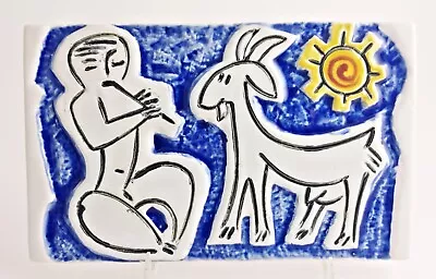 $135 • Buy Zsolnay Wall Plaque With Goat - Art Deco Wall Plaque