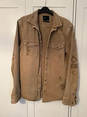 Men's Zara Tan/Sand Distressed Denim Overshirt Jacket Size Medium • £5.99