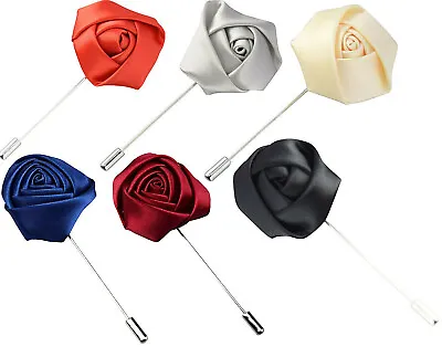 NEW Floral Corsage ROSE LAPEL PIN Brooch Mens Fabric Flower Wedding Prom Gift UK • £2.95