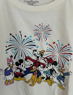 Disney MICKEY MOUSE Minnie & Friends Fireworks Graphic T-Shirt Ivory XL • $6.99