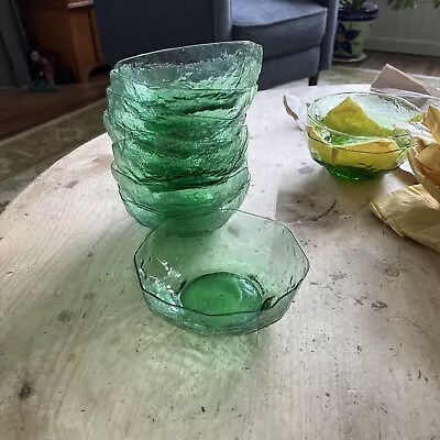 7 Vintage Morgantown Green Crinkle Glass Bowls • $60