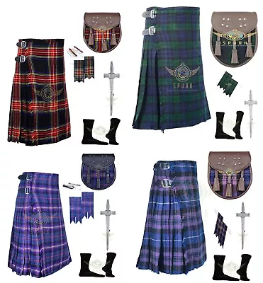 Scottish 8 Yard Kilt Traditional Highland 8 Yard Tartan KILTS With Accessories • $69