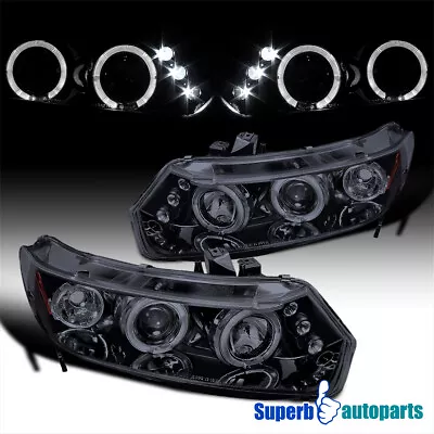 Fits 2006-2011 Honda Civic 2Dr LED Halo Projector Headlights Glossy Black Smoke • $182.98