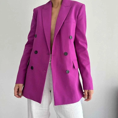 $100 • Buy NEW Zara Blazer Womens XS Double Breasted Oversized Menswear Jacket Magenta Pink