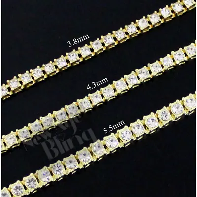 1 Row Tennis Necklace 14k Gold Plated Choker Cubic Zirconia Chain 3.8 - 5.5mm • $9.49
