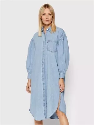 NEW Levis Loose Light Denim Shirt Dress With Puffed Sleeves SIZE XS 44  CHEST • £25.99