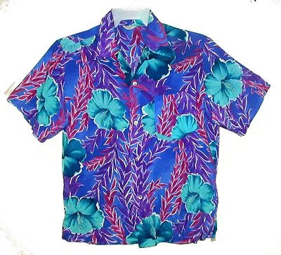 Sz XL Men 70's Vintage MADE IN HAWAII Aloha Shirt NAMED FABRIC 100% Acrylic USA • $82.18