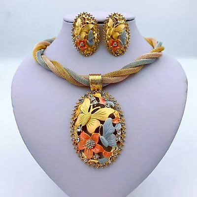 New Women African Jewelry Set Necklace Ring Earring Gold Wedding Crystal Plated • $16.99
