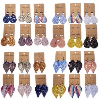 Boho Waterdrop PU Leather Hook Earrings Drop Dangle Women Fashion Jewelry Gifts • $1.10