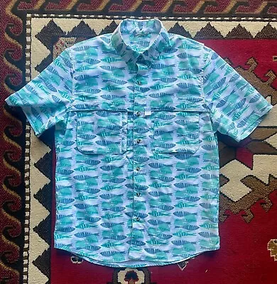 L.L. Bean Shirt Mens Size Medium Blue Fish Print Vented Short Sleeve Fishing • $19.99
