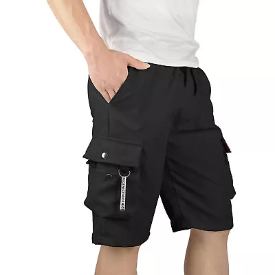 Men's Elastic Waist Cargo Pockets Pants Shorts Work Wear Casual Short Trousers • $14.99