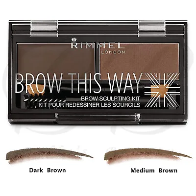 RIMMEL London Brow This Way Eyebrow Powder Sculpting Kit - DARK & MEDIUM BROWN • £4.85