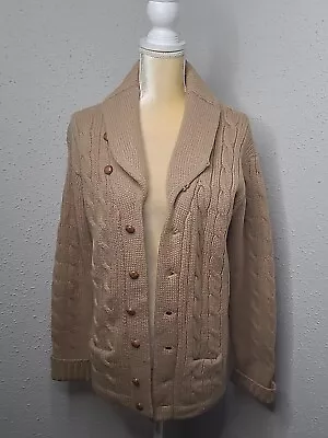 VINTAGE Christopher Rand 100% Wool Mens Grandpacore Sweater Cardigan Beige Sz L • $51.52