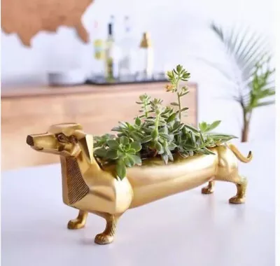 Rare Fun Easy Heavyweight Brass Metal Wiener Dog Planter Dachshund 22  • $130