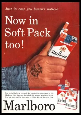 1958 Marlboro Reds Soft Pack -cigarette Print Ad-mini Poster-Navy Tattoo 1950s • $9.95