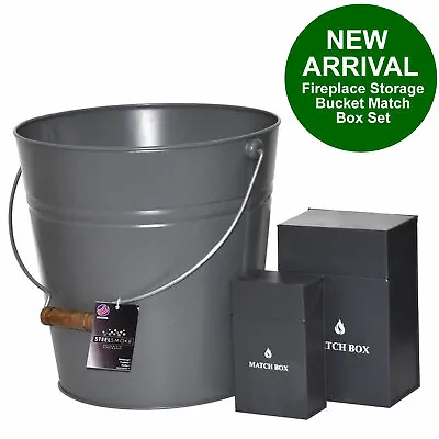 Heavy Duty Galvanised Steel Fireplace Storage Bucket Match Box Set Grey Set Of 3 • £21.99