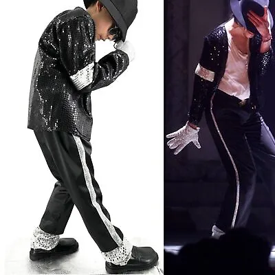 MJ Michael Jackson Kids Cosplay Billie Jean Costumes For Halloween 70s 80s 90s • $79.99