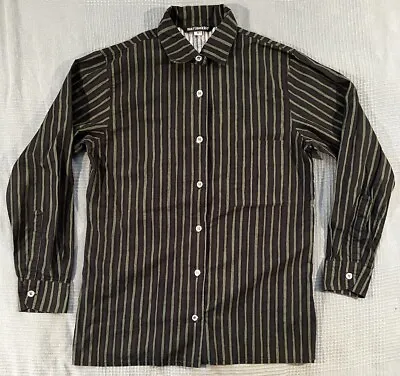 Marimekko Mika PIIRAINEN Navy Blue Dark Green Striped Button Up Shirt Sz S EUC • $79.99