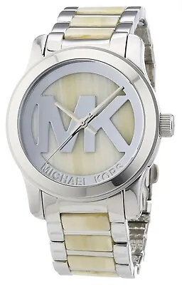 New Michael Kors Runway Hornalabaster+silver Tone Midsized Logo Watch Mk5787 • $182.49