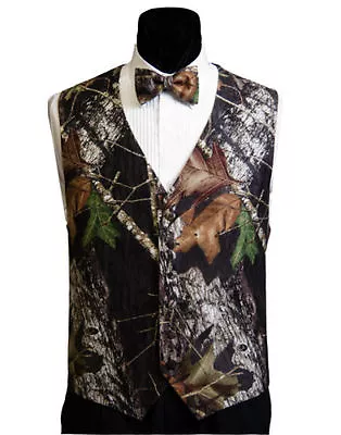 Mens Mossy Oak Tuxedo Suit Adj. Vest Camo Bow Tie Camouflage Hankie Real Pockets • $64.95