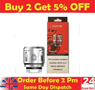 Smok Tfv8 Baby Beast Coils Mesh Q4 T12 Light Coil Genuine Pack Of 5 Authentic UK • £4.75