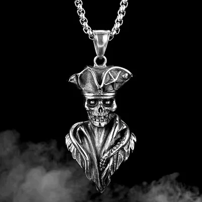 Mens Retro Gothic Skull King Pendant Necklace Punk Hip Hop Biker Jewelry 24  • $11.99