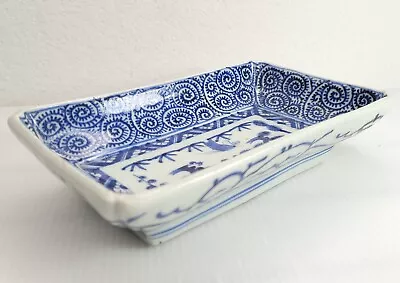 Antique 19C Chinese Rectangular Porcelain Blue & White Dish Apocryphal Ming Mark • $99.95