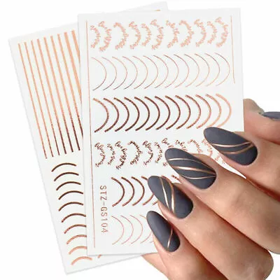 Nail Art Stickers Decals Rose Gold Lace Abstract Lines French Line Manicure NS33 • $2.95