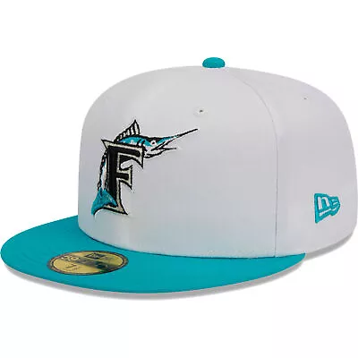 Men's New Era White/Teal Florida Marlins Optic 59FIFTY Fitted Hat • $41.99