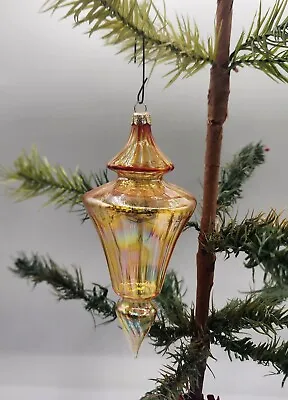 Vintage Amber FINIAL TEARDROP Ornament Hand-blown Glass Christmas Ornament 6  • $12