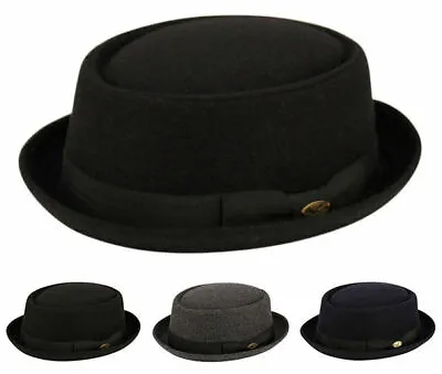 Round Shape Wool Fedora Hat W/Grosgrain Band Classic Pork Pie Stingy Brim • $23.98