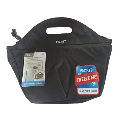 PackIt Freezable Traveler Lunch Bag Tote Black NWT Lunchbox Folds Flat Travel • $19.99