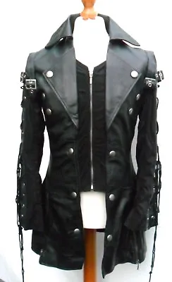 Mans 100% REAL LEATHER Black Steampunk Jacket Coat  GOTH PUNK EMO ROCK • $89.96