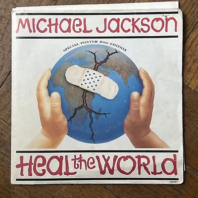 MICHAEL JACKSON Heal The World  7  Vinyl  POSTER BAG SLEEVE • £3