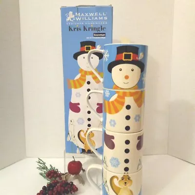 Maxwell & Williams Kris Kringle Coffee Snowman Mug Set Of 4 Christmas Porcelain • $13.98