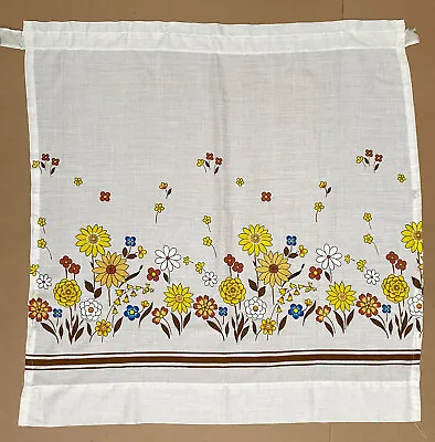 Vintage 60s 70s Brown Flowers One Curtain Panel Cafe Kitchen MCM 29 X 30 • $19.99