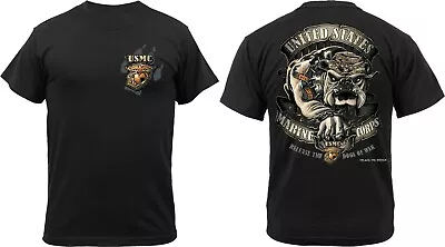 Black USMC Marine Corps Devil Dog Of War Bulldog T-Shirt Ink Design 2 Sided Tee • $20.99