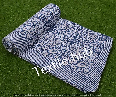 £35.99 • Buy Indian Kantha Quilt Bedspread Bedding Throw Cotton Blanket Hand Block Print Art