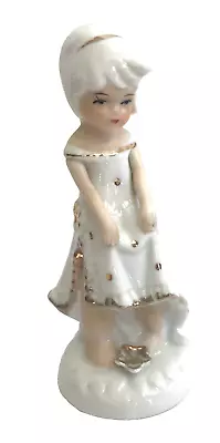Vintage Capodimonte Girl Figurine-Fine Porcelain-White/Gold Dress-Italy • $29.88