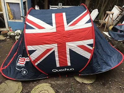 Quechua 2 Seconds Pop Up Tent 2 Person. Union Jack Sides. Decathlon. VVGC . • £32