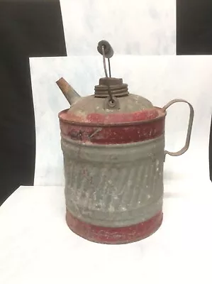 Vintage Galvanized Metal Savory 9.5” Gas Can Wood Handle Oil Barn Find Decor • $20