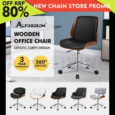 ALFORDSON Wooden Office Chair Computer Chairs Home Seat PU Leather Fabric • $132.79