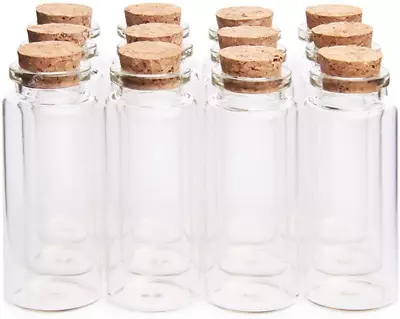 30Ml 1.18  X 2.75  Mini/ Tiny Glass Jars With Wood Cork Stoppers Wishing/ Messa • $15.95