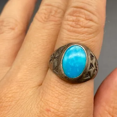 Vintage Southwestern Sterling Silver Turquoise Ring Size 10.25 • $165