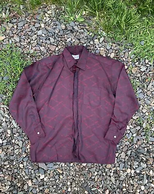 Gianni Versace 90s Vintage Silk Shirt Button Up Burgandy Size XL Made In Italy • $110