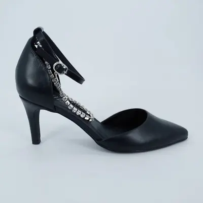 Midnight Velvet Womens Pump Stiletto Heels Shoes Black Rhinestone Chain 8.5M New • $16