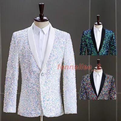 Men's Dress Coat Sequin Fashion Suit Jackets Dinner Party Colorful Blazer Coat • $43.83