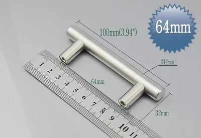 Door Kitchen Handles Cabinet Cupboard Drawer Handle Pull T Bar Uk Brushed Steel  • £1.25