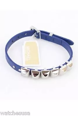 Michael Kors Blue Silver Leather Pyramid Stud Buckle Bracelet Mkj2977040 • $50