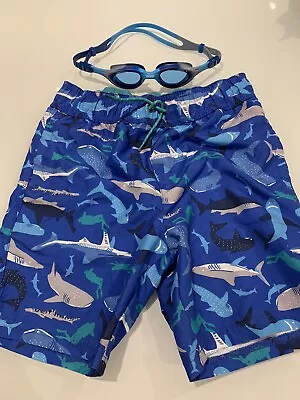 Boys John Lewis Shark Swim Shorts Blue Age 9 And Zoggs Children’s Goggles • £6